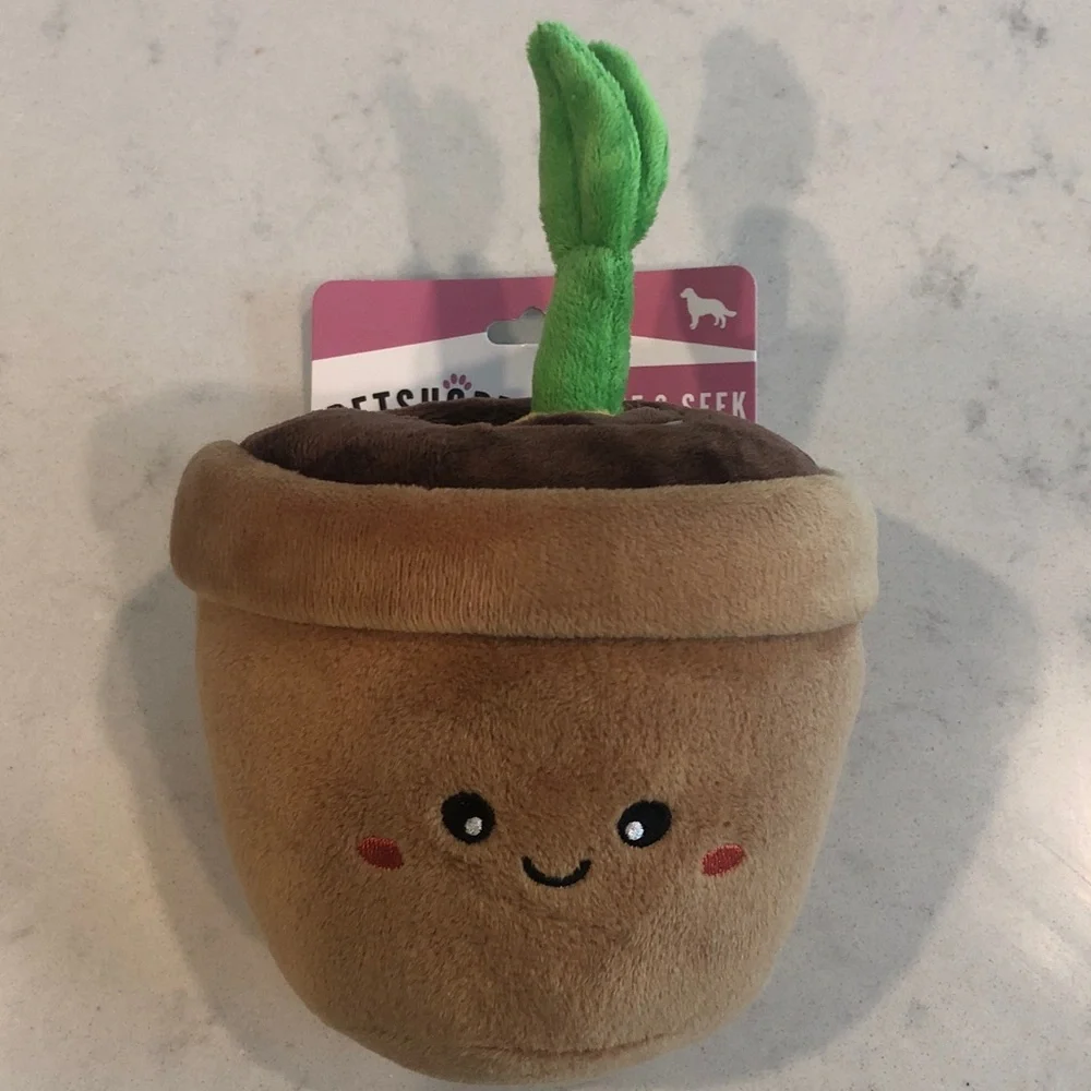PetShop Plush Plant Pot Dog Toy - Green and Brown